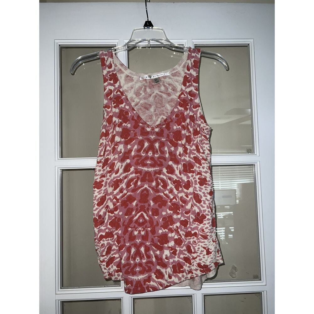 Max Studio womens pink sleeveless cheetah print sweater womens small Linen blend